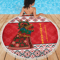 Personalized Romania Christmas Beach Blanket Romanian Carpet The Goat Dance - Wonder Print Shop