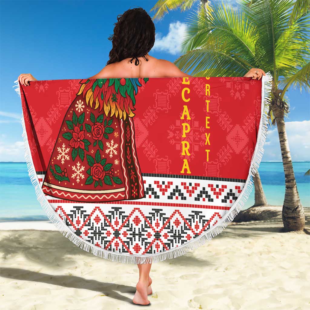Personalized Romania Christmas Beach Blanket Romanian Carpet The Goat Dance - Wonder Print Shop
