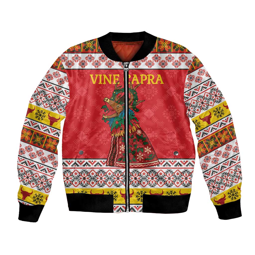 Personalized Romania Christmas Bomber Jacket Romanian Carpet The Goat Dance - Wonder Print Shop