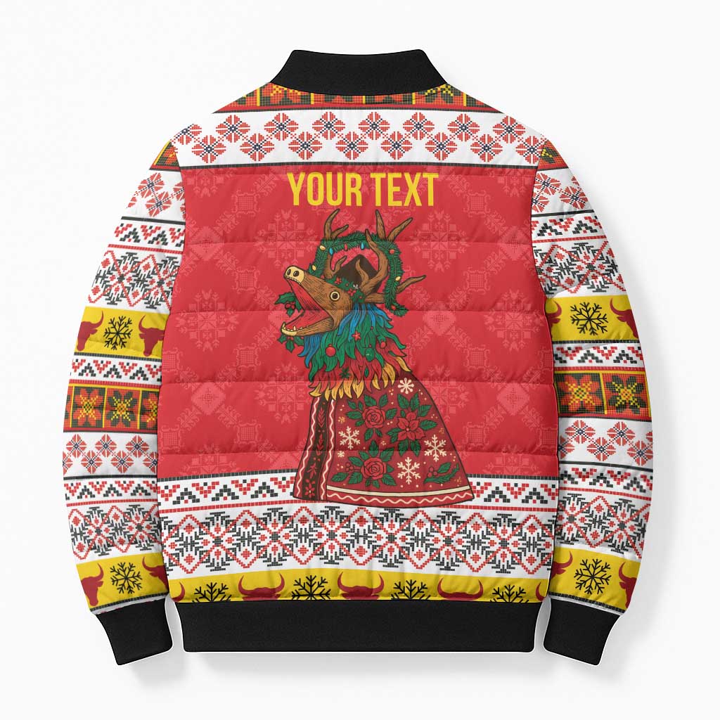 Personalized Romania Christmas Bomber Puffer Jacket Romanian Carpet The Goat Dance - Wonder Print Shop