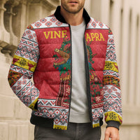 Personalized Romania Christmas Bomber Puffer Jacket Romanian Carpet The Goat Dance - Wonder Print Shop