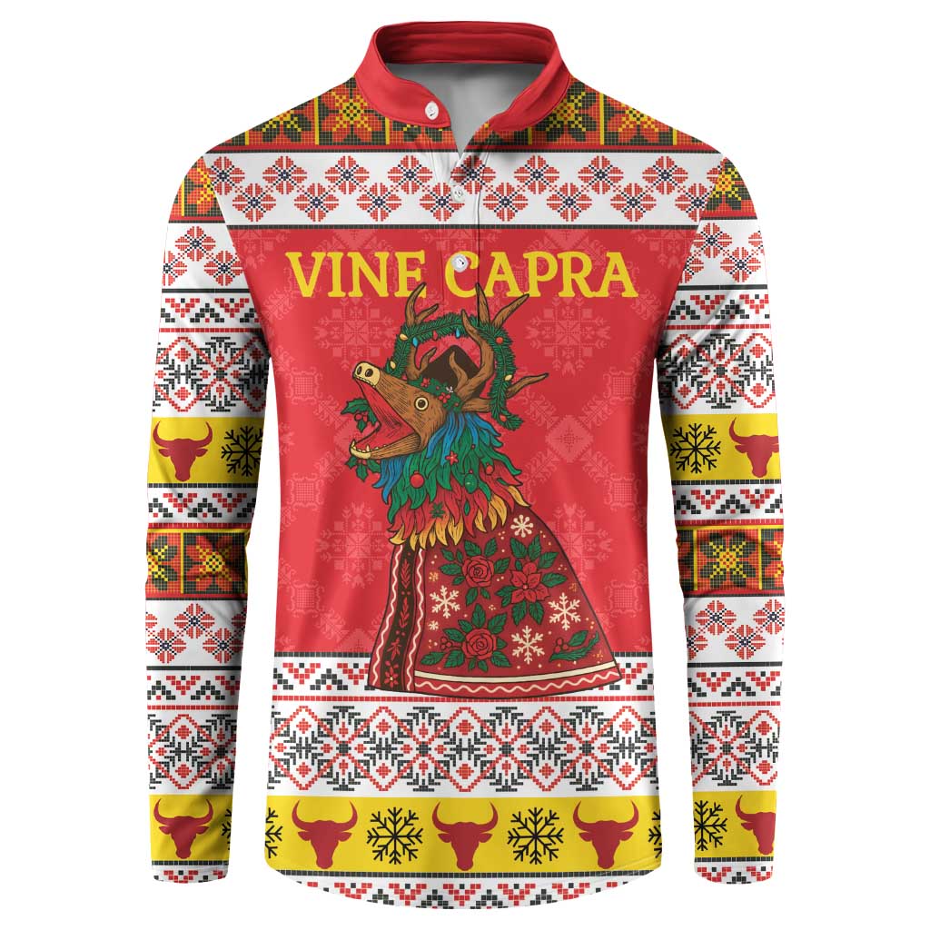 Personalized Romania Christmas Button Sweatshirt Romanian Carpet The Goat Dance - Wonder Print Shop