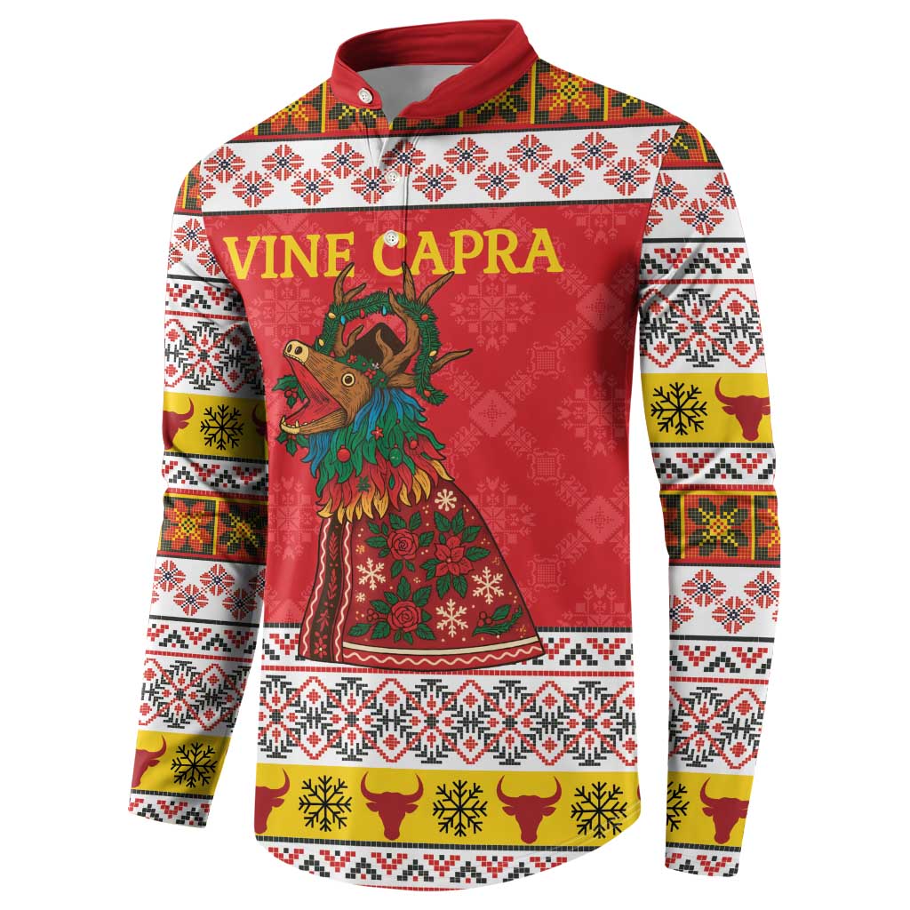 Personalized Romania Christmas Button Sweatshirt Romanian Carpet The Goat Dance - Wonder Print Shop