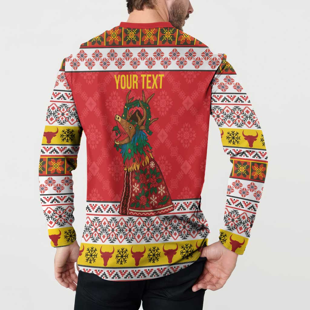 Personalized Romania Christmas Button Sweatshirt Romanian Carpet The Goat Dance - Wonder Print Shop