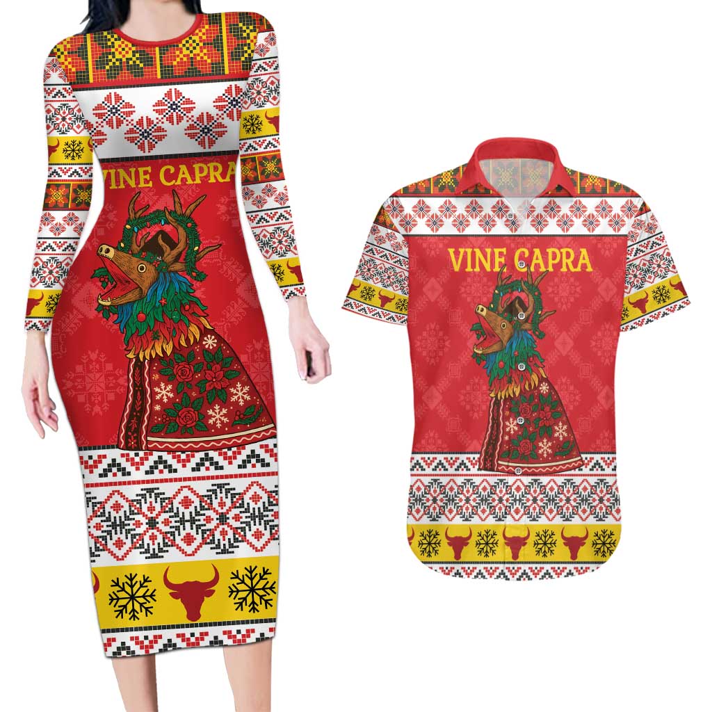 Personalized Romania Christmas Couples Matching Long Sleeve Bodycon Dress and Hawaiian Shirt Romanian Carpet The Goat Dance - Wonder Print Shop