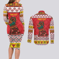 Personalized Romania Christmas Couples Matching Long Sleeve Bodycon Dress and Long Sleeve Button Shirt Romanian Carpet The Goat Dance - Wonder Print Shop