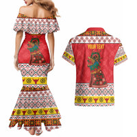 Personalized Romania Christmas Couples Matching Mermaid Dress and Hawaiian Shirt Romanian Carpet The Goat Dance - Wonder Print Shop