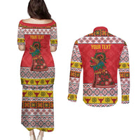 Personalized Romania Christmas Couples Matching Puletasi and Long Sleeve Button Shirt Romanian Carpet The Goat Dance - Wonder Print Shop