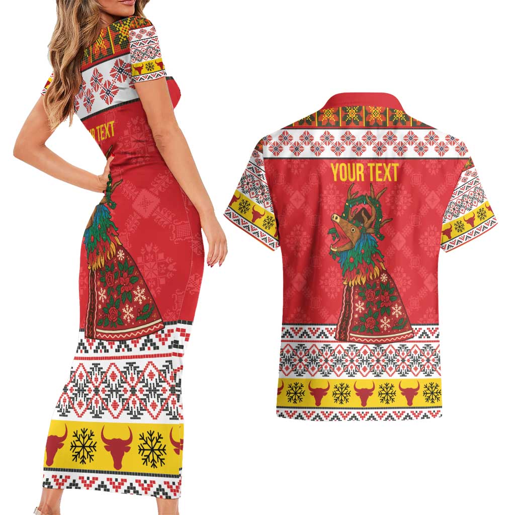 Personalized Romania Christmas Couples Matching Short Sleeve Bodycon Dress and Hawaiian Shirt Romanian Carpet The Goat Dance - Wonder Print Shop