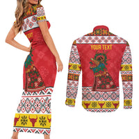 Personalized Romania Christmas Couples Matching Short Sleeve Bodycon Dress and Long Sleeve Button Shirt Romanian Carpet The Goat Dance - Wonder Print Shop