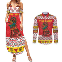 Personalized Romania Christmas Couples Matching Summer Maxi Dress and Long Sleeve Button Shirt Romanian Carpet The Goat Dance - Wonder Print Shop