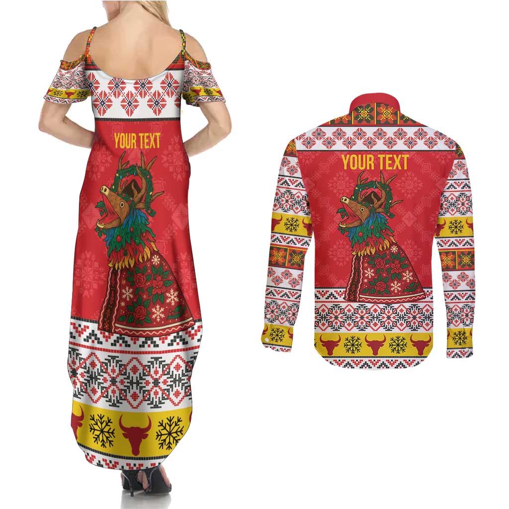 Personalized Romania Christmas Couples Matching Summer Maxi Dress and Long Sleeve Button Shirt Romanian Carpet The Goat Dance - Wonder Print Shop