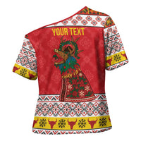 Personalized Romania Christmas Cross Shoulder Shirt Romanian Carpet The Goat Dance - Wonder Print Shop