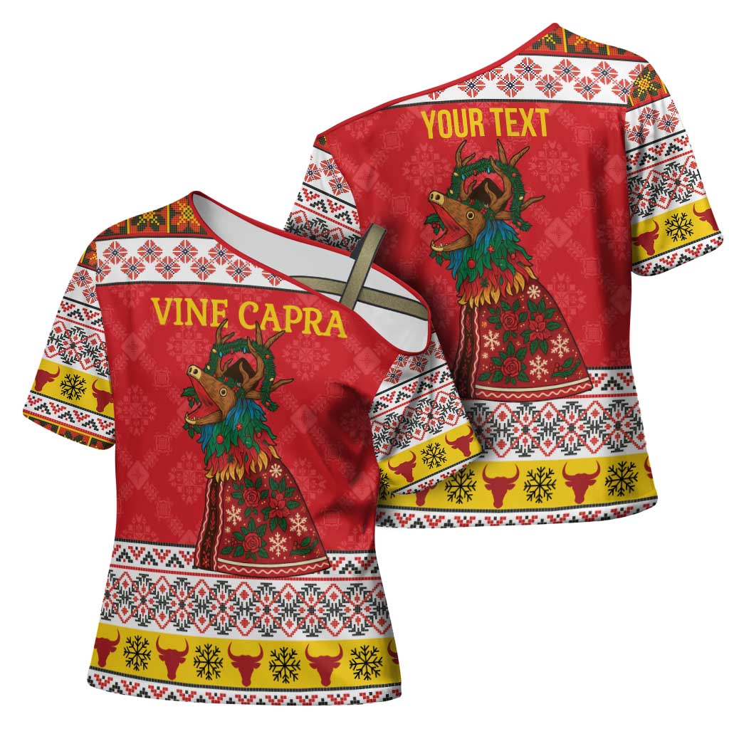 Personalized Romania Christmas Cross Shoulder Shirt Romanian Carpet The Goat Dance - Wonder Print Shop