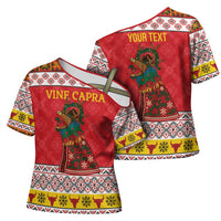 Personalized Romania Christmas Cross Shoulder Shirt Romanian Carpet The Goat Dance - Wonder Print Shop