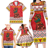 Personalized Romania Christmas Family Matching Long Sleeve Bodycon Dress and Hawaiian Shirt Romanian Carpet The Goat Dance - Wonder Print Shop