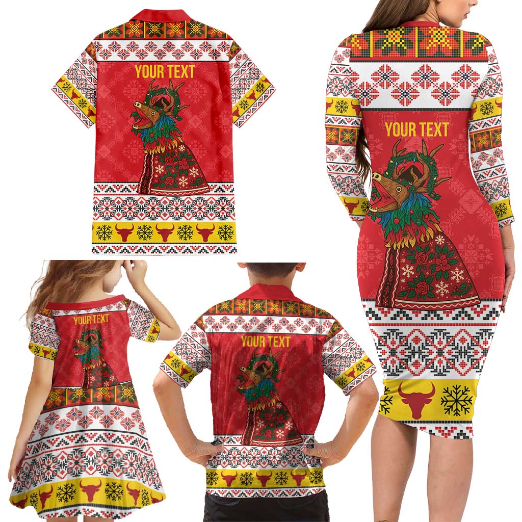 Personalized Romania Christmas Family Matching Long Sleeve Bodycon Dress and Hawaiian Shirt Romanian Carpet The Goat Dance - Wonder Print Shop