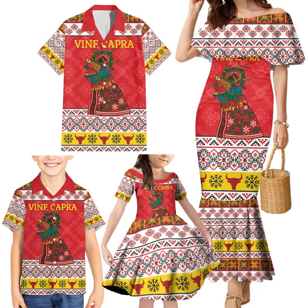 Personalized Romania Christmas Family Matching Mermaid Dress and Hawaiian Shirt Romanian Carpet The Goat Dance - Wonder Print Shop