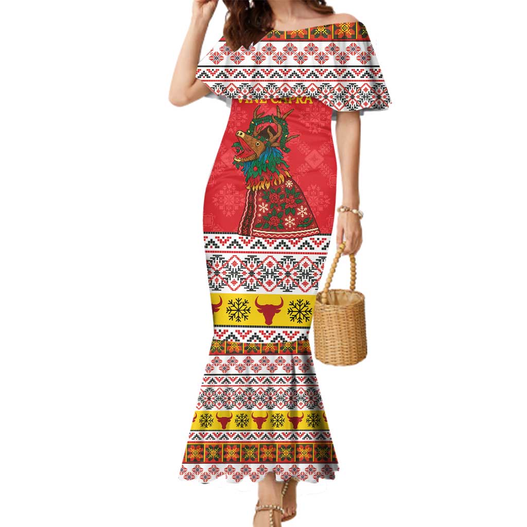 Personalized Romania Christmas Family Matching Mermaid Dress and Hawaiian Shirt Romanian Carpet The Goat Dance - Wonder Print Shop