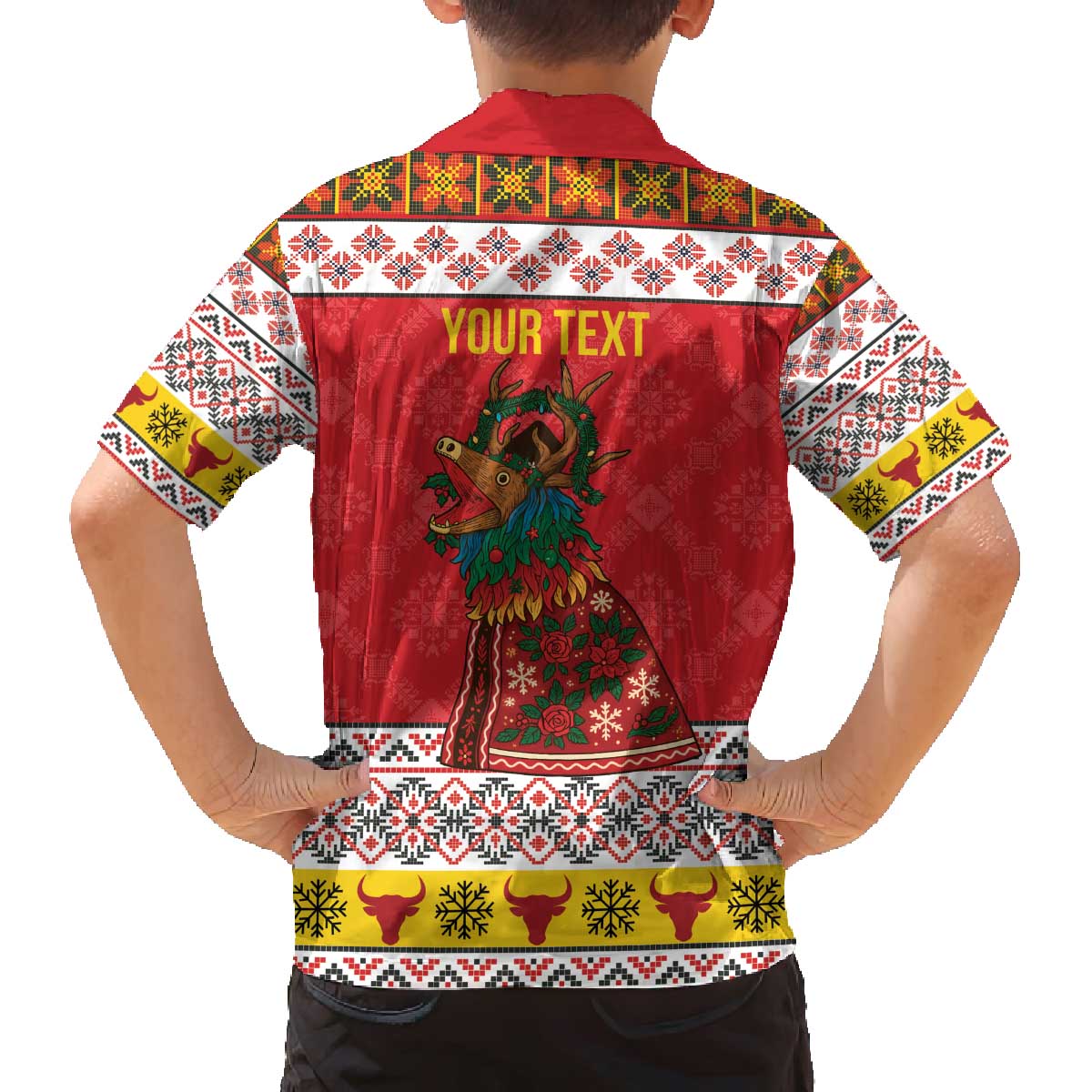 Personalized Romania Christmas Family Matching Off The Shoulder Long Sleeve Dress and Hawaiian Shirt Romanian Carpet The Goat Dance - Wonder Print Shop