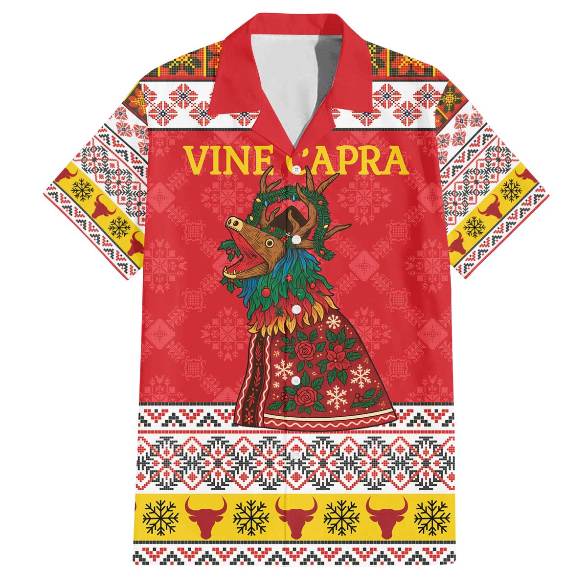 Personalized Romania Christmas Family Matching Off The Shoulder Long Sleeve Dress and Hawaiian Shirt Romanian Carpet The Goat Dance - Wonder Print Shop