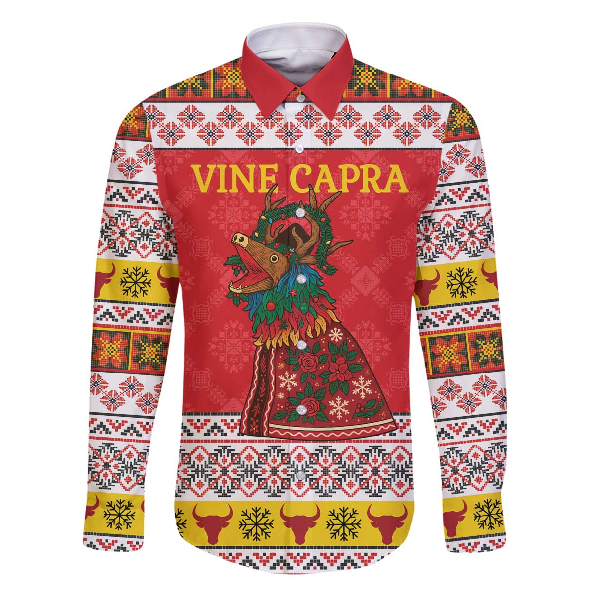 Personalized Romania Christmas Family Matching Off The Shoulder Long Sleeve Dress and Hawaiian Shirt Romanian Carpet The Goat Dance - Wonder Print Shop