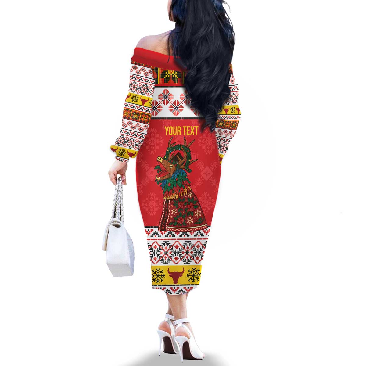 Personalized Romania Christmas Family Matching Off The Shoulder Long Sleeve Dress and Hawaiian Shirt Romanian Carpet The Goat Dance - Wonder Print Shop