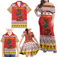 Personalized Romania Christmas Family Matching Off Shoulder Maxi Dress and Hawaiian Shirt Romanian Carpet The Goat Dance - Wonder Print Shop