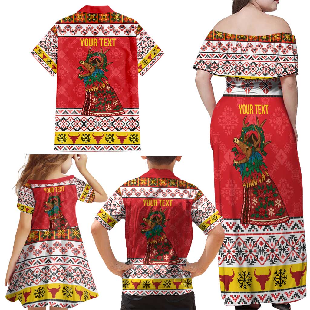 Personalized Romania Christmas Family Matching Off Shoulder Maxi Dress and Hawaiian Shirt Romanian Carpet The Goat Dance - Wonder Print Shop