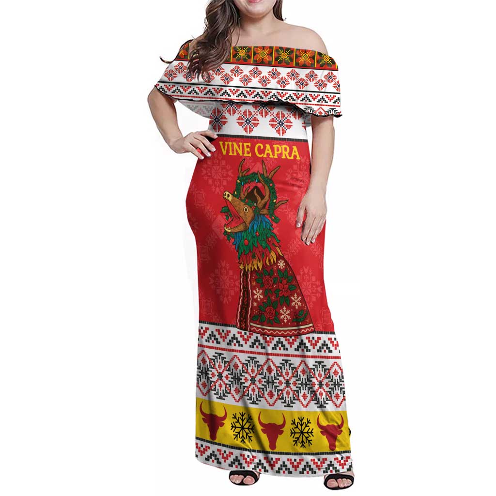 Personalized Romania Christmas Family Matching Off Shoulder Maxi Dress and Hawaiian Shirt Romanian Carpet The Goat Dance - Wonder Print Shop