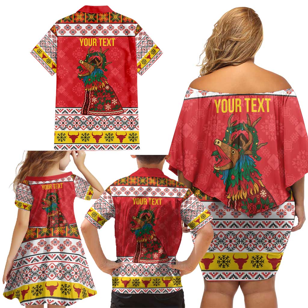 Personalized Romania Christmas Family Matching Off Shoulder Short Dress and Hawaiian Shirt Romanian Carpet The Goat Dance - Wonder Print Shop