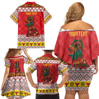 Personalized Romania Christmas Family Matching Off Shoulder Short Dress and Hawaiian Shirt Romanian Carpet The Goat Dance - Wonder Print Shop