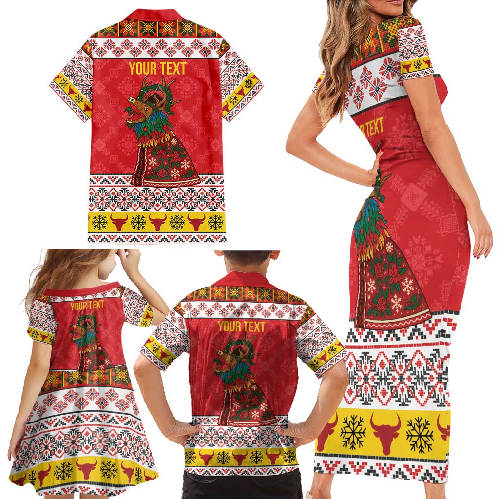 Personalized Romania Christmas Family Matching Short Sleeve Bodycon Dress and Hawaiian Shirt Romanian Carpet The Goat Dance - Wonder Print Shop