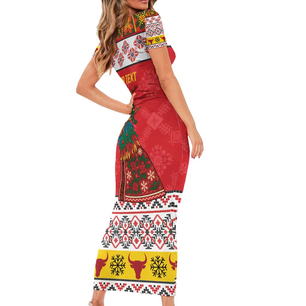 Personalized Romania Christmas Family Matching Short Sleeve Bodycon Dress and Hawaiian Shirt Romanian Carpet The Goat Dance - Wonder Print Shop