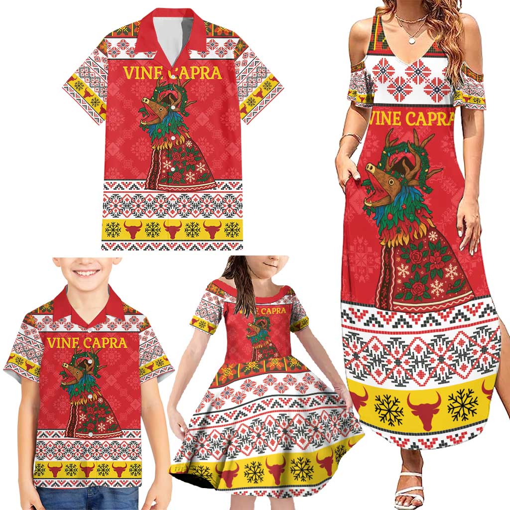 Personalized Romania Christmas Family Matching Summer Maxi Dress and Hawaiian Shirt Romanian Carpet The Goat Dance - Wonder Print Shop