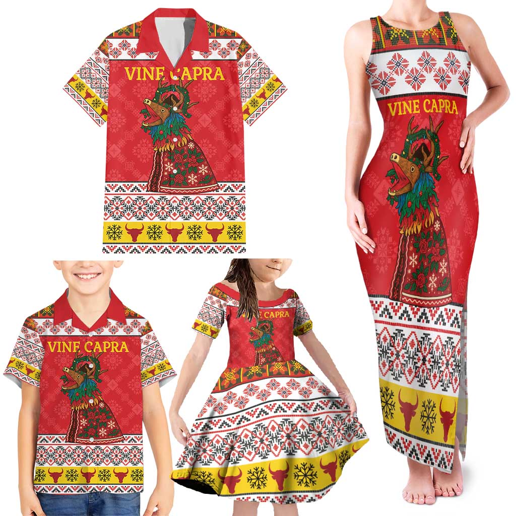 Personalized Romania Christmas Family Matching Tank Maxi Dress and Hawaiian Shirt Romanian Carpet The Goat Dance - Wonder Print Shop