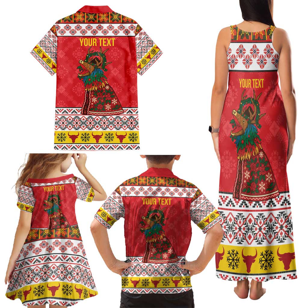 Personalized Romania Christmas Family Matching Tank Maxi Dress and Hawaiian Shirt Romanian Carpet The Goat Dance - Wonder Print Shop