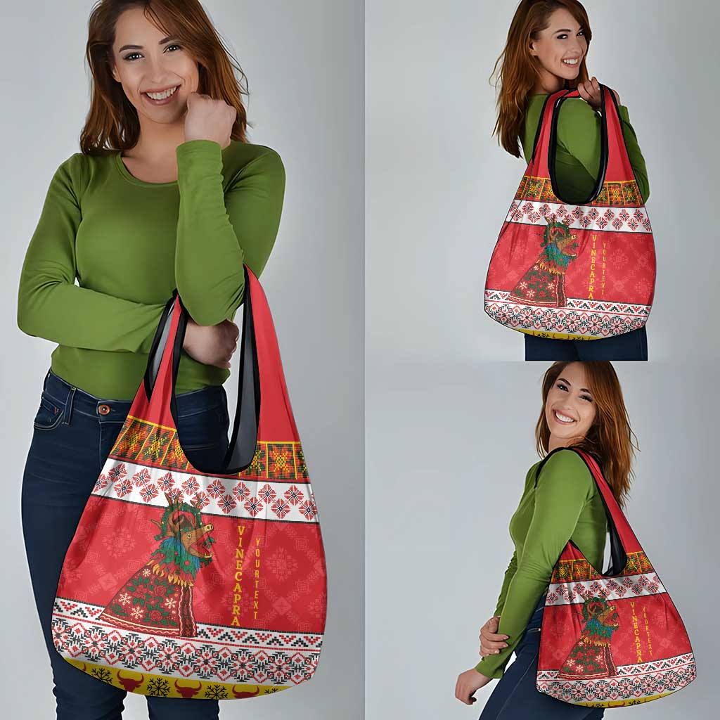 Personalized Romania Christmas Grocery Bag Romanian Carpet The Goat Dance - Wonder Print Shop