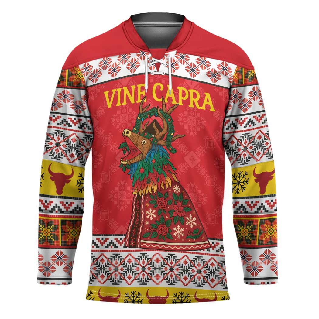 Personalized Romania Christmas Hockey Jersey Romanian Carpet The Goat Dance - Wonder Print Shop