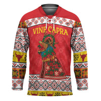 Personalized Romania Christmas Hockey Jersey Romanian Carpet The Goat Dance - Wonder Print Shop