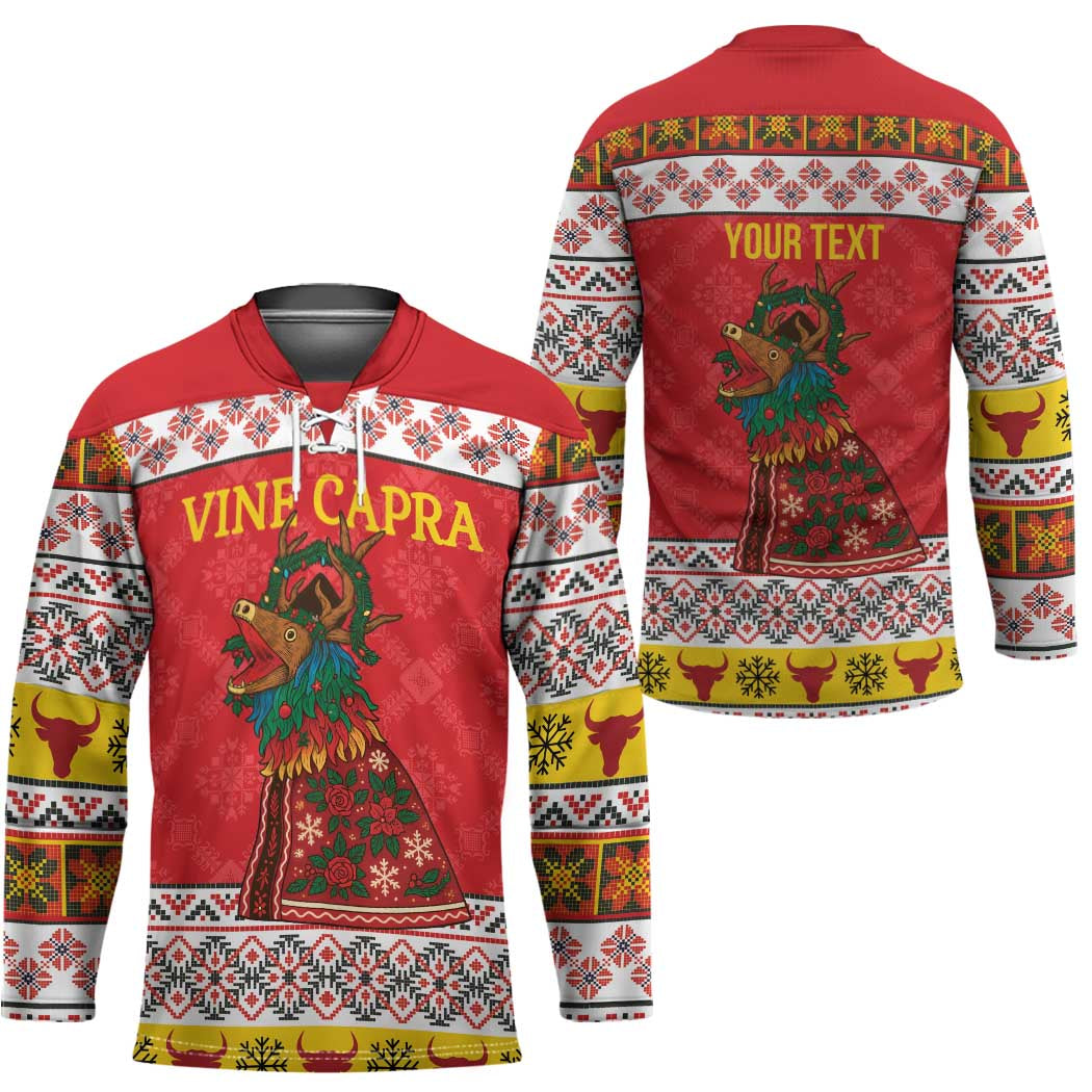 Personalized Romania Christmas Hockey Jersey Romanian Carpet The Goat Dance - Wonder Print Shop