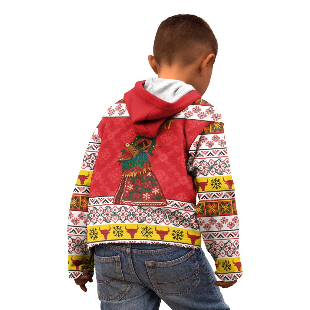 Personalized Romania Christmas Kid Hoodie Romanian Carpet The Goat Dance - Wonder Print Shop