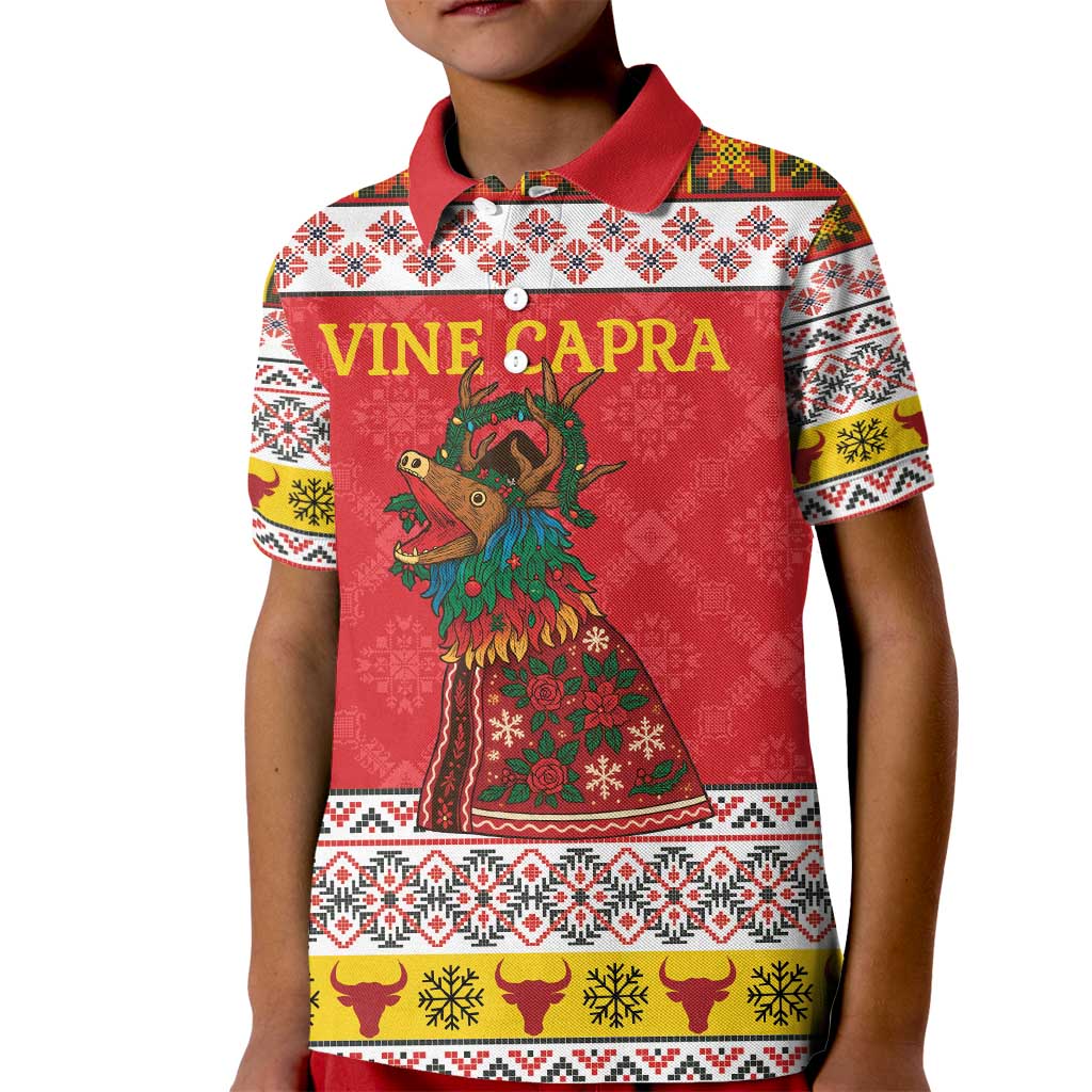 Personalized Romania Christmas Kid Polo Shirt Romanian Carpet The Goat Dance - Wonder Print Shop