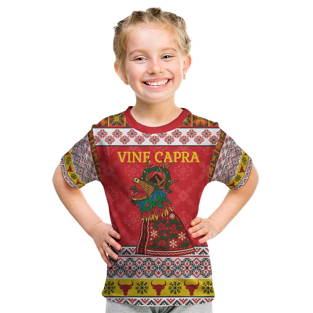 Personalized Romania Christmas Kid T Shirt Romanian Carpet The Goat Dance - Wonder Print Shop