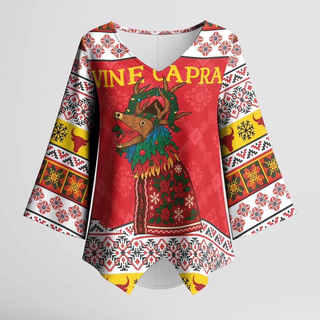 Personalized Romania Christmas Kimono Sleeve Blouse Romanian Carpet The Goat Dance - Wonder Print Shop