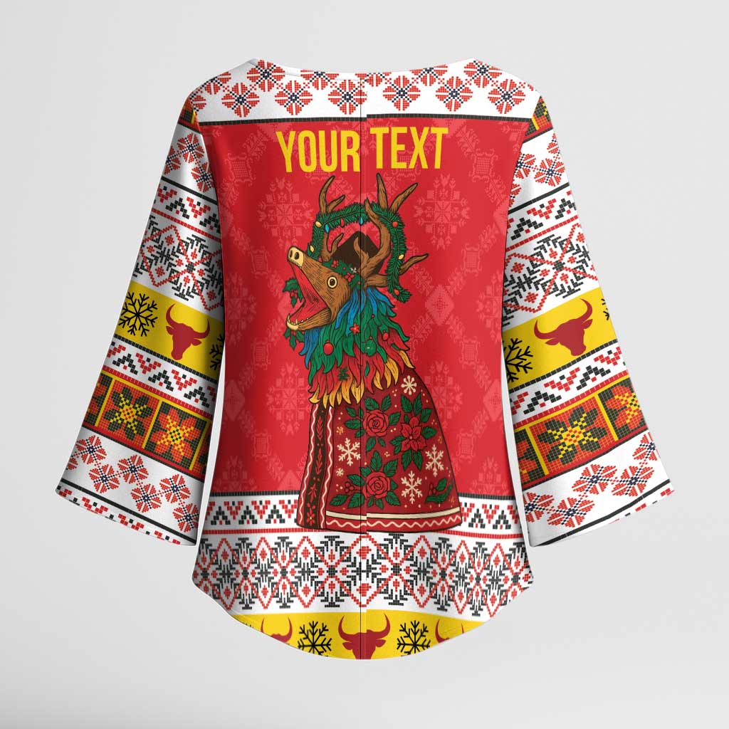 Personalized Romania Christmas Kimono Sleeve Blouse Romanian Carpet The Goat Dance - Wonder Print Shop