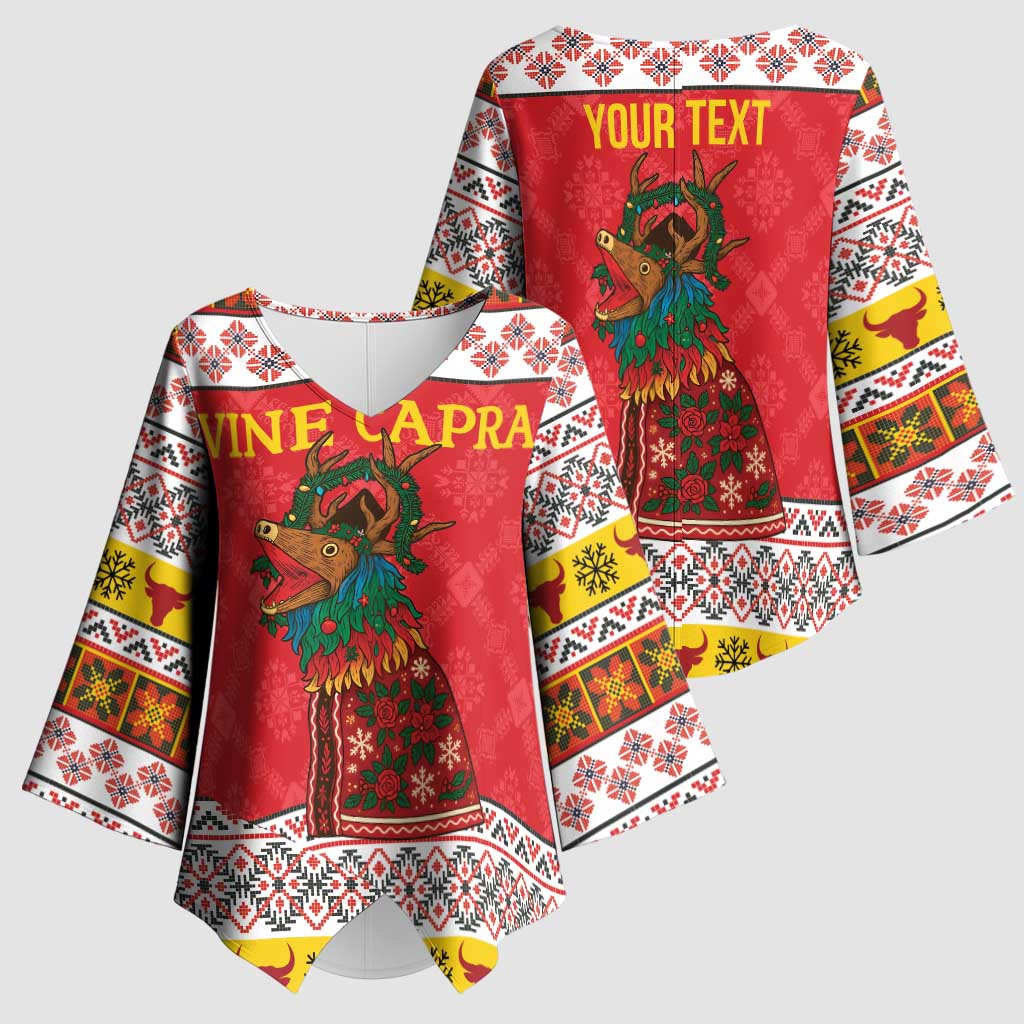 Personalized Romania Christmas Kimono Sleeve Blouse Romanian Carpet The Goat Dance - Wonder Print Shop