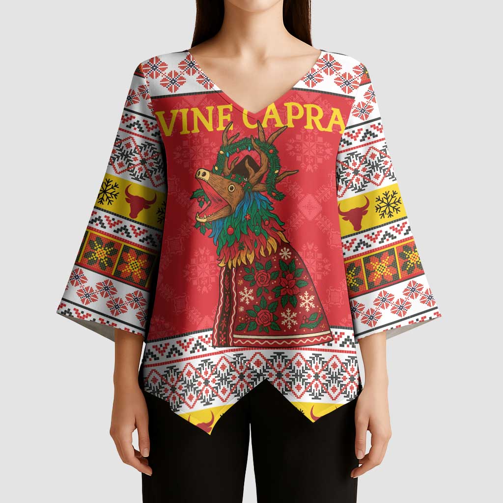 Personalized Romania Christmas Kimono Sleeve Blouse Romanian Carpet The Goat Dance - Wonder Print Shop