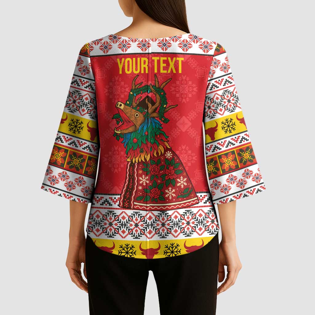 Personalized Romania Christmas Kimono Sleeve Blouse Romanian Carpet The Goat Dance - Wonder Print Shop