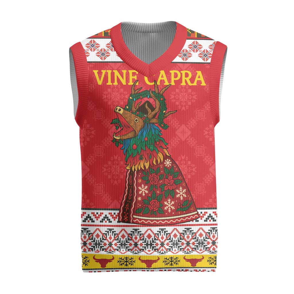 Personalized Romania Christmas Knitted V-Neck Vest Romanian Carpet The Goat Dance - Wonder Print Shop